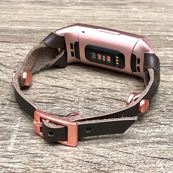 Dark Brown RoseGold Charge 4 Slim Leather Bracelet - Picture 7 of 8